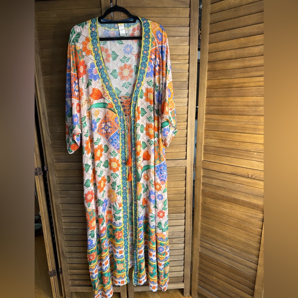 Agua Bendita Floral Tunic with Blue and Orange Accents